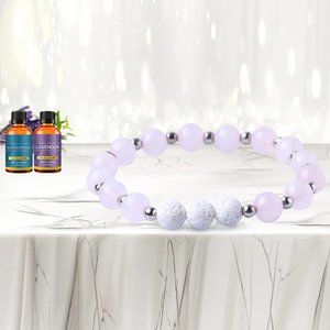 White Lave Stone Diffuser Bracelet With  Two Essential Oils (Pink)